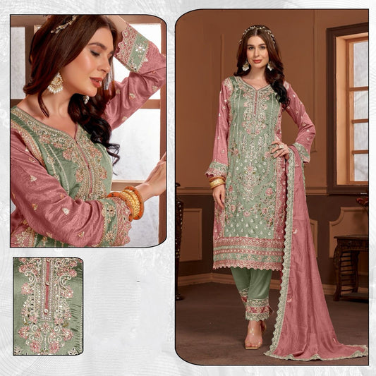 VICHITRA GREEN SILK EMBROIDRED SUIT F 1772