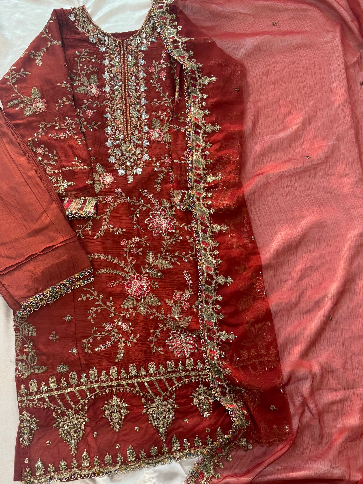 Yellow Muslin silk Digital Print Straight Suit with Hand embroidery work on neck main image 1