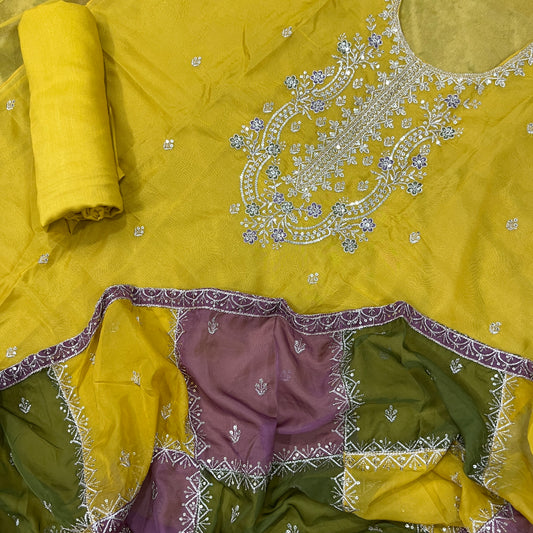 DUNKI YELLOW PURE ORGANZA SUIT